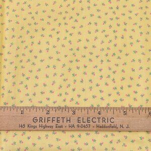 Yellow Rosebud Roses Fabric Cotton Yardage Ditsy Tiny Print 2 Yds Calico
